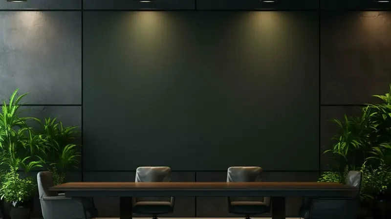 An empty meeting room with a long table