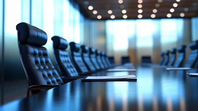 An empty meeting room with a long table