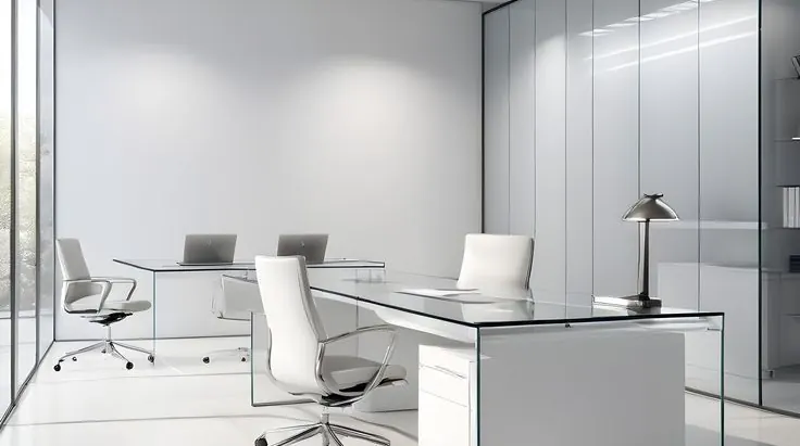 An empty office with desks and natural light