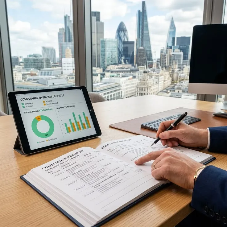 Financial reports and a tablet dashboard on a desk