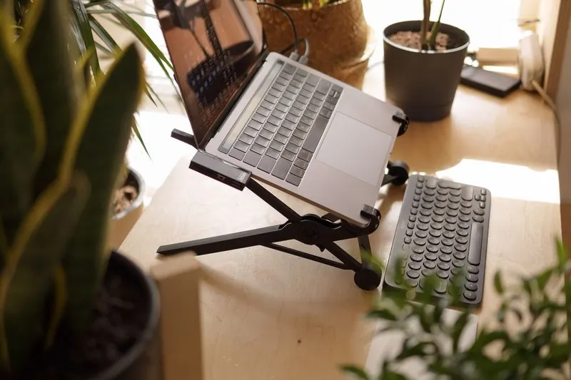 A laptop on a desk