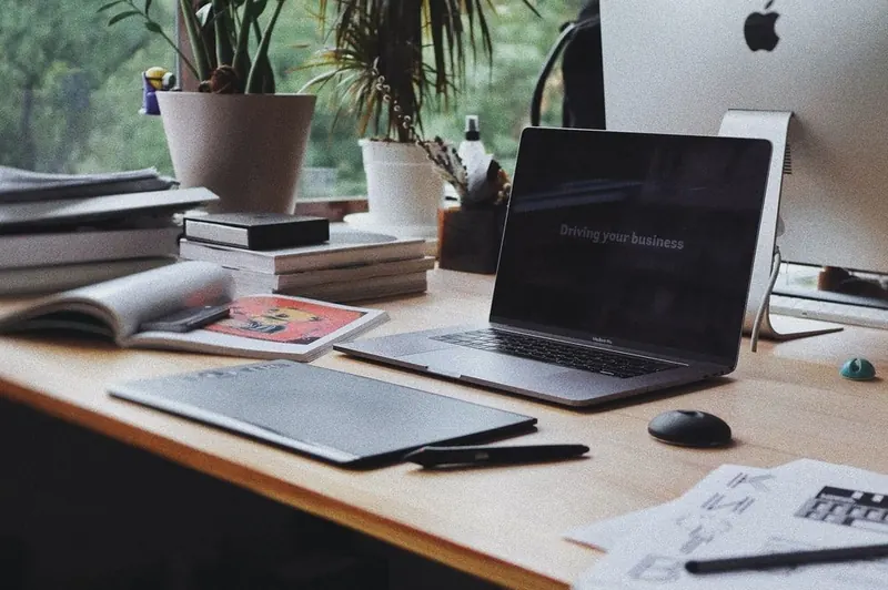 A laptop on a desk
