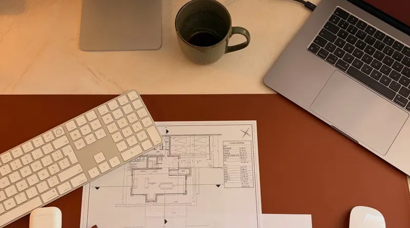 Plans and drawings spread on a desk