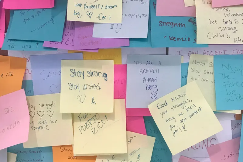 Sticky notes on a planning board