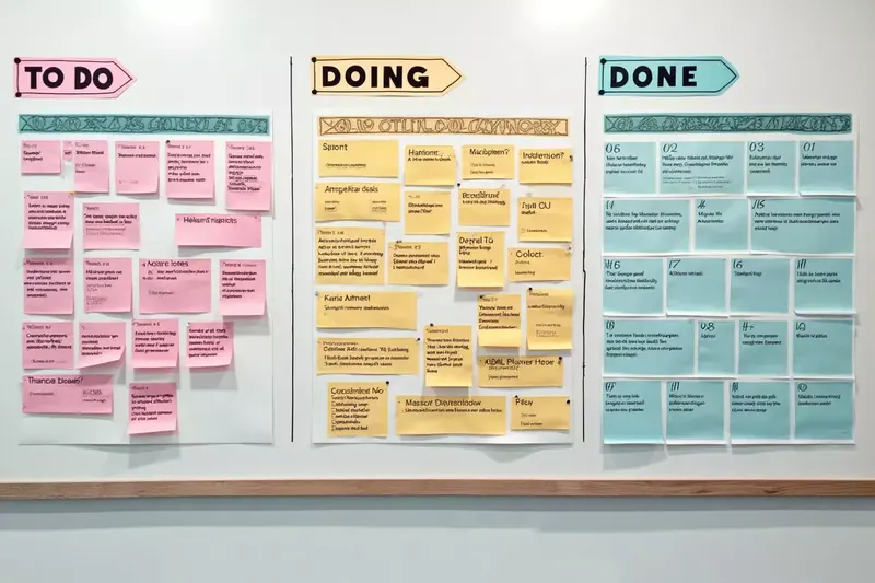 Sticky notes on a planning board